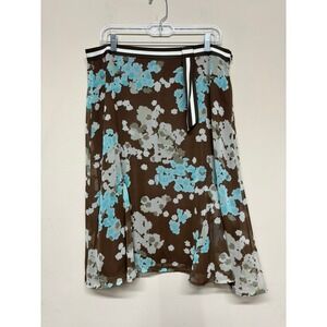 Sag Harbor Floral A-Line Skirt Size 16 Brown Blue Lined Career Midi